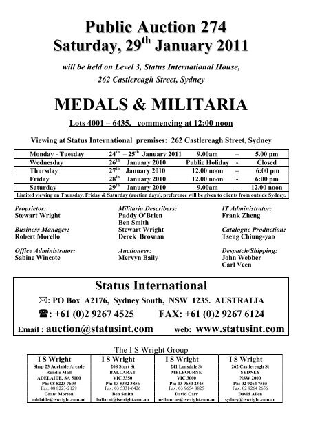 Public Auction 274 - Status International