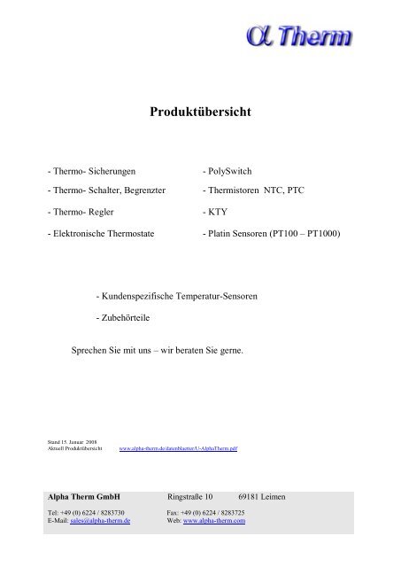 Produktübersicht - Alpha Therm GmbH