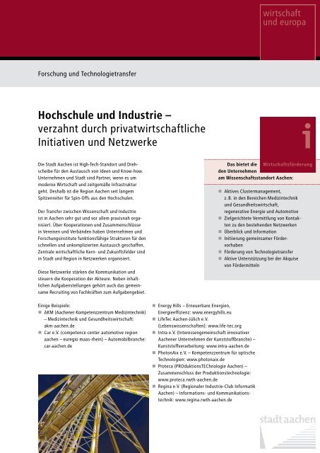 Broschüre: Aachen - Kompetenz und Exzellenz für Sie - Stadt Aachen