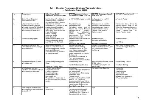 Teil 1 - Übersicht Fragebogen „Einsteiger“ - Auto Service Praxis