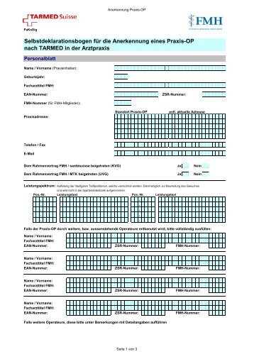 Anerkennung Sparte Praxis OP - TARMED Suisse