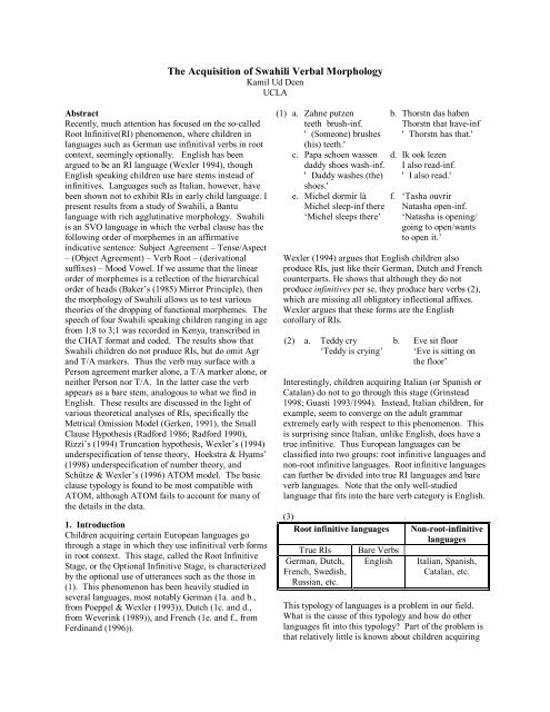 The Acquisition of Swahili Verbal Morphology