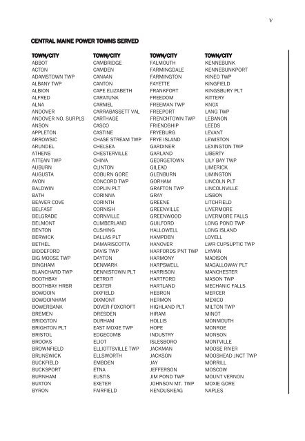 CENTRAL MAINE POWER TOWNS