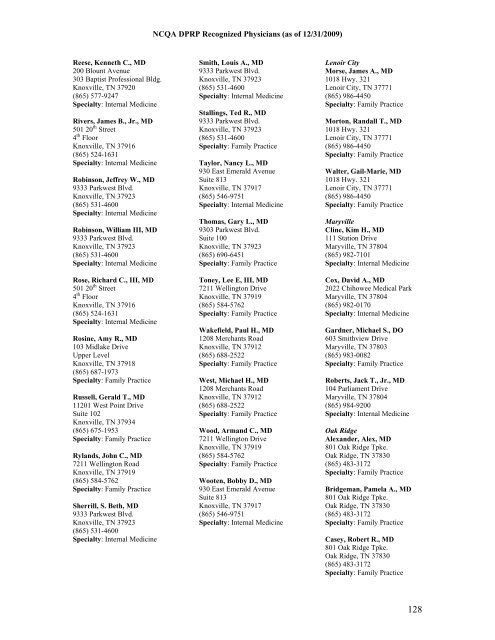 NCQA DPRP Recognized Physicians (as of 12/31/2009) - Hospira