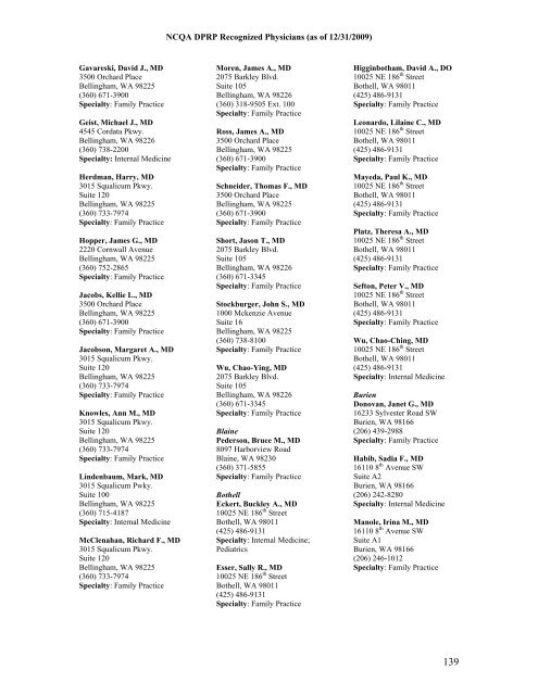 NCQA DPRP Recognized Physicians (as of 12/31/2009) - Hospira