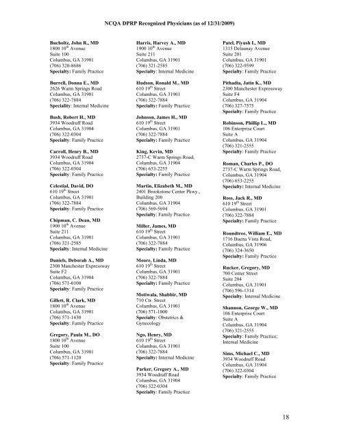 NCQA DPRP Recognized Physicians (as of 12/31/2009) - Hospira