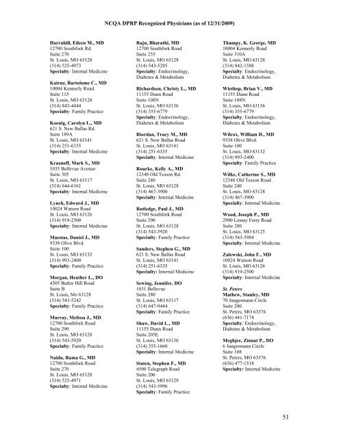 NCQA DPRP Recognized Physicians (as of 12/31/2009) - Hospira