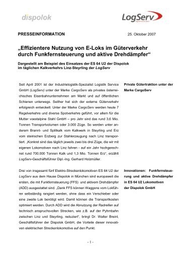 „Effizientere Nutzung von E-Loks im ... - Logistik Service GmbH