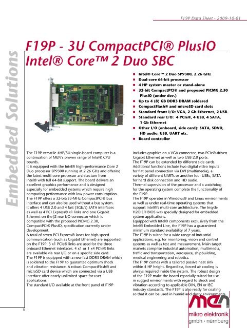 F19P-3U CompactPCI Plus IO Intel(R) Core(TM) 2 Duo SP9300 ...