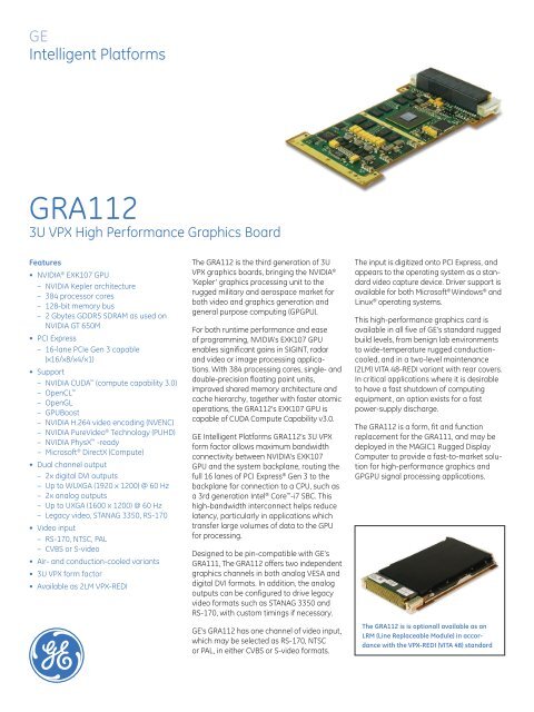 GRA112 – 3U VPX High Performance Graphics Board - Ecrin Systems