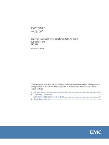 VNX5700 Dense Cabinet Installation Addendum - EMC