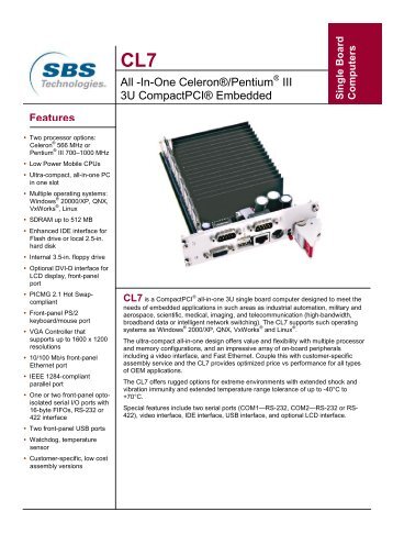 All -In-One Celeron®/Pentium III 3U CompactPCI® Embedded ...