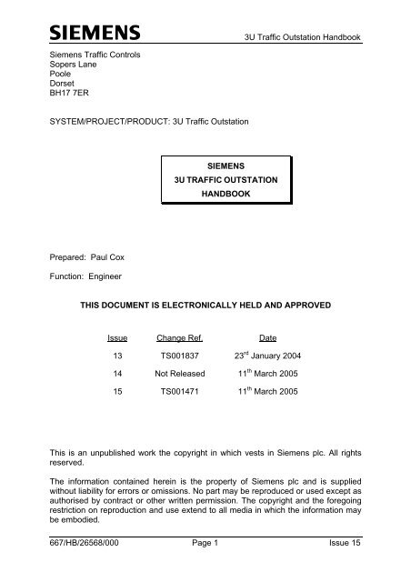 3u Traffic Outstation Handbook Siemens