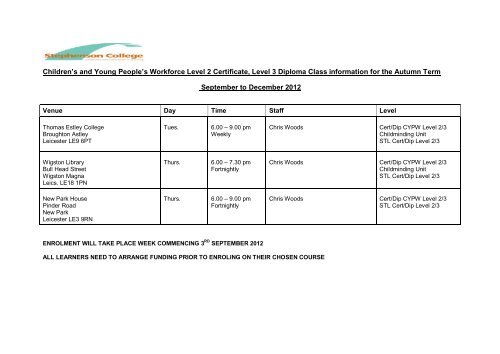 Term Calendar - Stephenson College