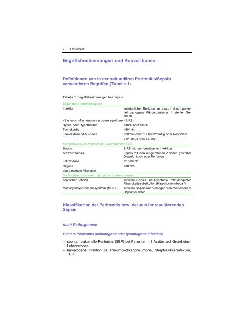 Abdominelle Peritonitis/Sepsis aus chirurgischer Sicht