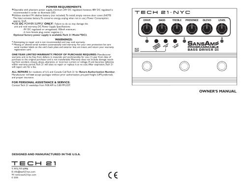 OWNER'S MANUAL - Tech 21