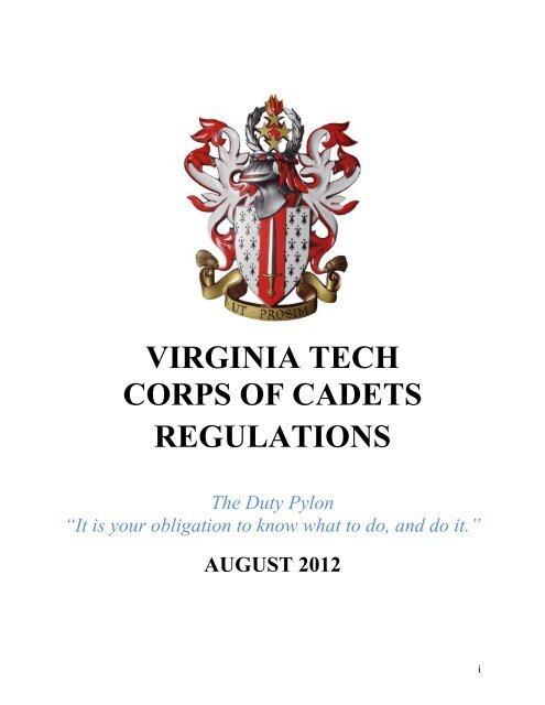 2012 Cadet Regulations Corps Of Cadets Virginia Tech