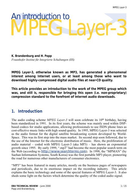 MPEG Layer-3 - MP3'Tech