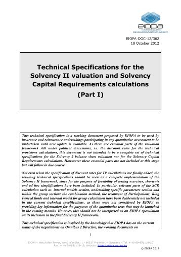 Technical Specifications for the Solvency II ... - Eiopa - Europa