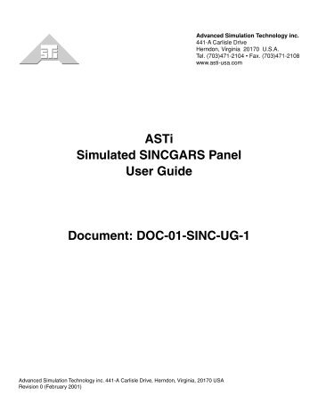 ASTi Simulated SINCGARS Panel User Guide Document