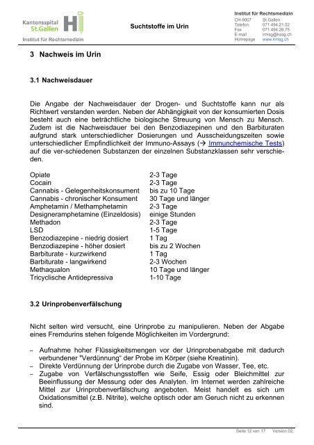 Wissenswertes zur Analytik von Suchtstoffen im Urin und in anderen ...