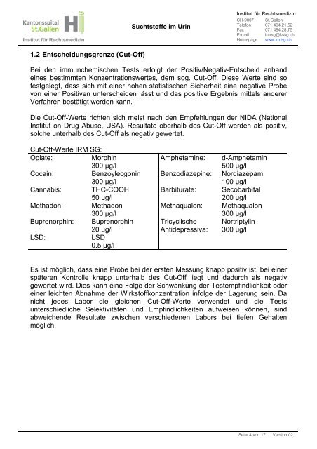 Wissenswertes zur Analytik von Suchtstoffen im Urin und in anderen ...