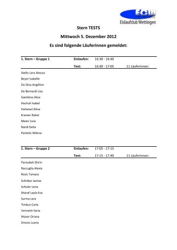 Stern TESTS Mittwoch 5. Dezember 2012 Es sind folgende ...