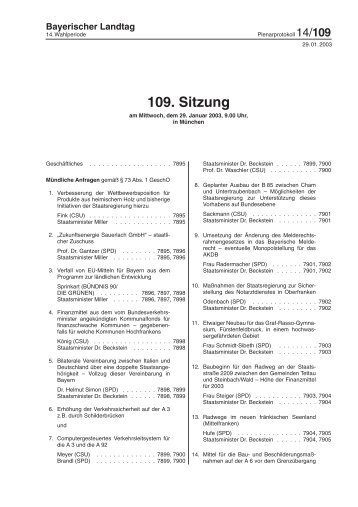 109. Sitzung - Bayerischer Landtag