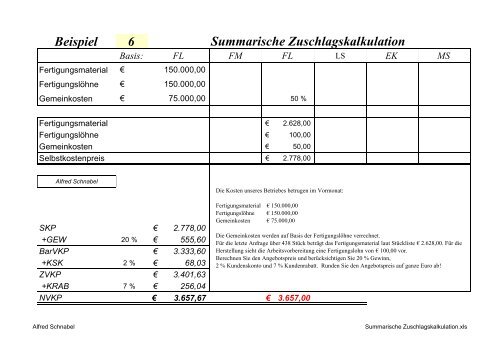 Summarische Zuschlagskalkulation