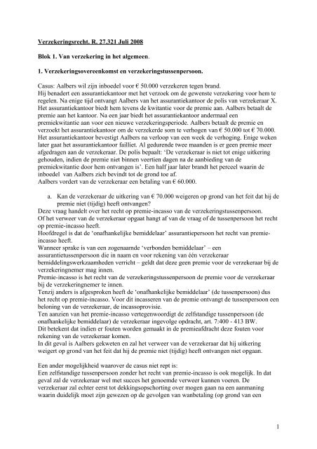 Verzekeringsrecht casusvragen 2009.pdf - Ex Tunc