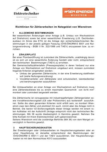 Richtlinien für Zählerarbeiten im Netzgebiet von Wienstrom, pdf - Leso