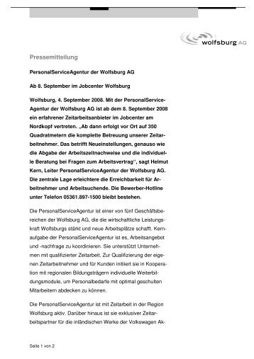 Pressemitteilung - Wolfsburg AG