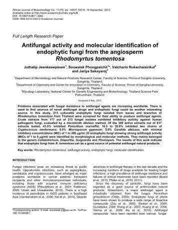 Antifungal Activity and Molecular Identification of Endophytic Fungi ...