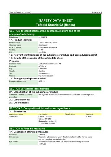 SAFETY DATA SHEET Tefacid Stearic 92 (flakes) - AAK