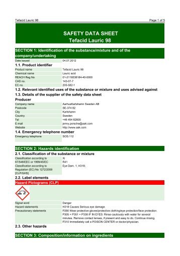 SAFETY DATA SHEET Tefacid Lauric 98 - AAK