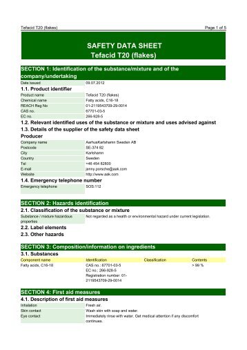 SAFETY DATA SHEET Tefacid T20 (flakes) - AAK