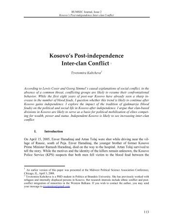 Kosovo's Post-independence Inter-clan Conflict - Human Security ...