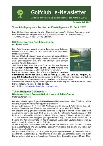 Newsletter Juli 2007 - Golfclub am Meer