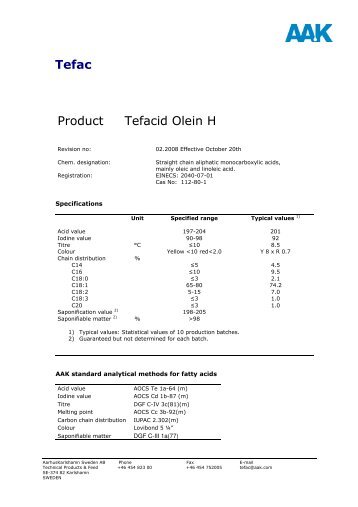 Tefac Product Tefacid Olein H - AAK