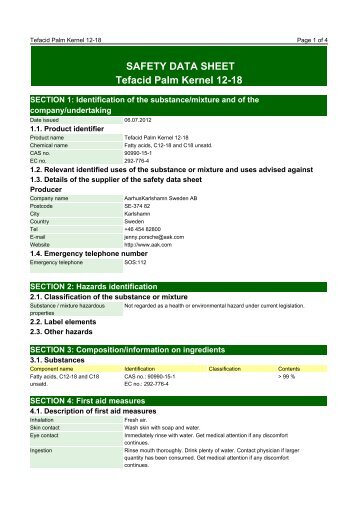 SAFETY DATA SHEET Tefacid Palm Kernel 12-18 - AAK