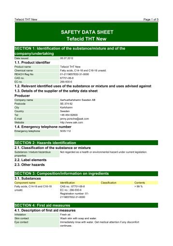 SAFETY DATA SHEET Tefacid THT New - AAK