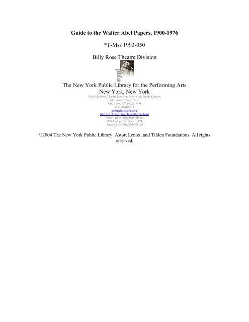 Walter Abel Papers - New York Public Library