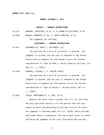 Order List - Supreme Court of the United States