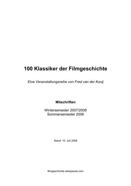 100 Klassiker der Filmgeschichte Eine Veranstaltungsreihe von ...