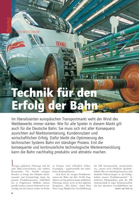 Technik für den Erfolg der Bahn - Deutsche Bahn AG