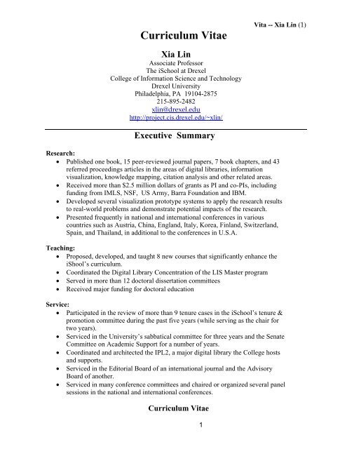 Curriculum Vitae Xia Lin - The iSchool at Drexel University