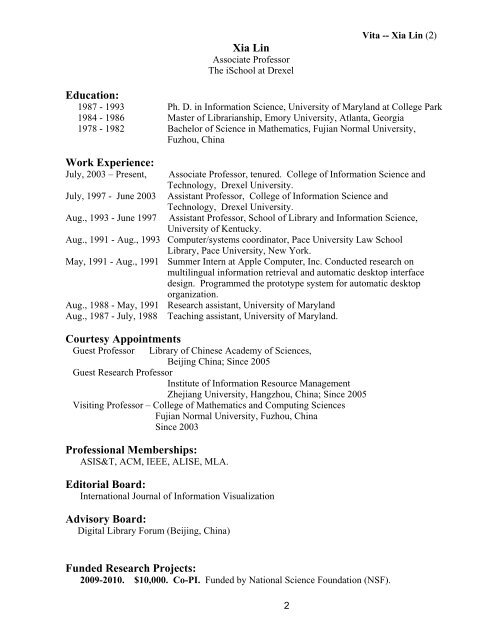 Curriculum Vitae Xia Lin - The iSchool at Drexel University