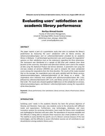 Evaluating users' satisfaction on academic library ... - MyJurnal
