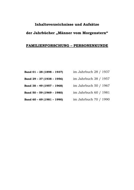 Inhaltsverzeichnisse und Aufsätze - Männer vom Morgenstern