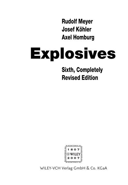 R. Meyer J. Köhler A. Homburg Explosives